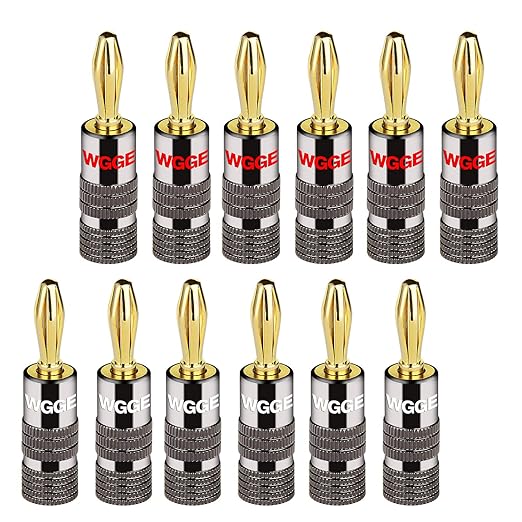 WGGE WG-029 Banana Plugs Audio Jack Connector, 24k Gold Dual Screw Lock Speaker by WGGE