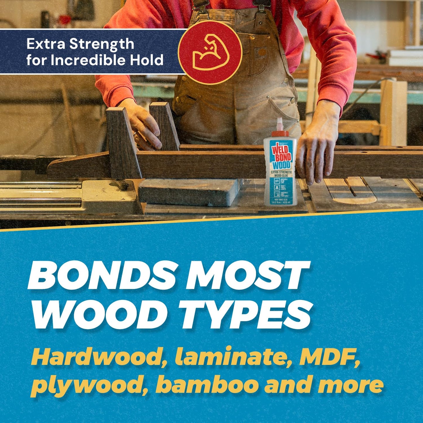 Weldbond Extra Strength Wood Glue for Woodworking, Furniture Repair & DIY Projects - Non-Toxic, Invisible Line, Sandable & Paintable, Heavy Duty Wood Glue for Furniture & Carpentry - 14.2 oz