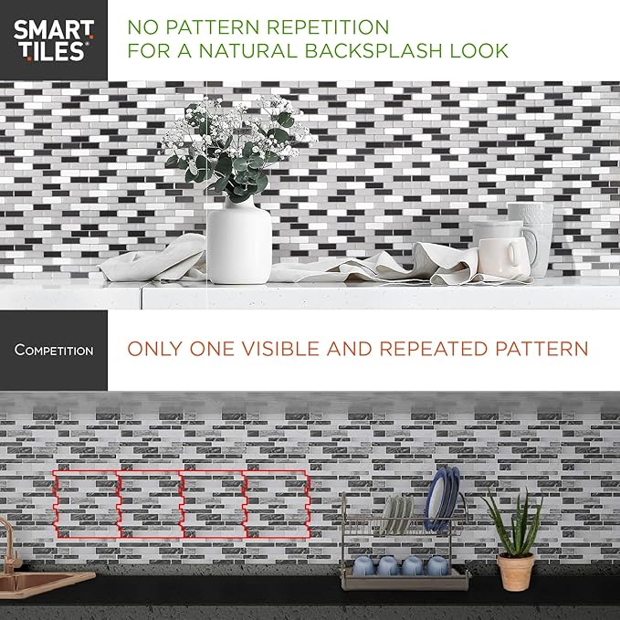 SMART TILES Peel and Stick Backsplash- 10 Sheets of 10.95" x 9.70" - Image 7