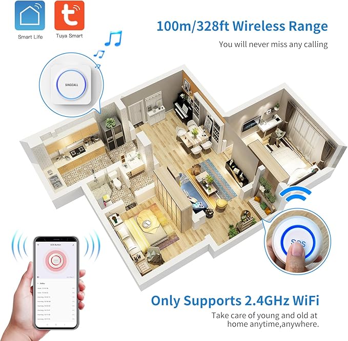 SINGCALL Tuya WiFi SOS Wireless Calling Caregiver Pager System Calling Alert - Image 4