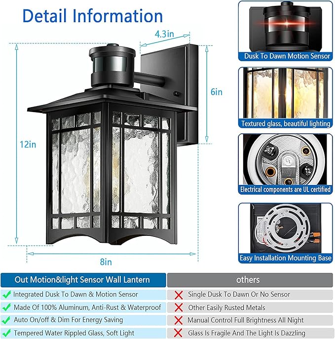 Motion Sensor Outdoor Lights, Dusk to Dawn Light Fixture, Front Porch Light - Image 4