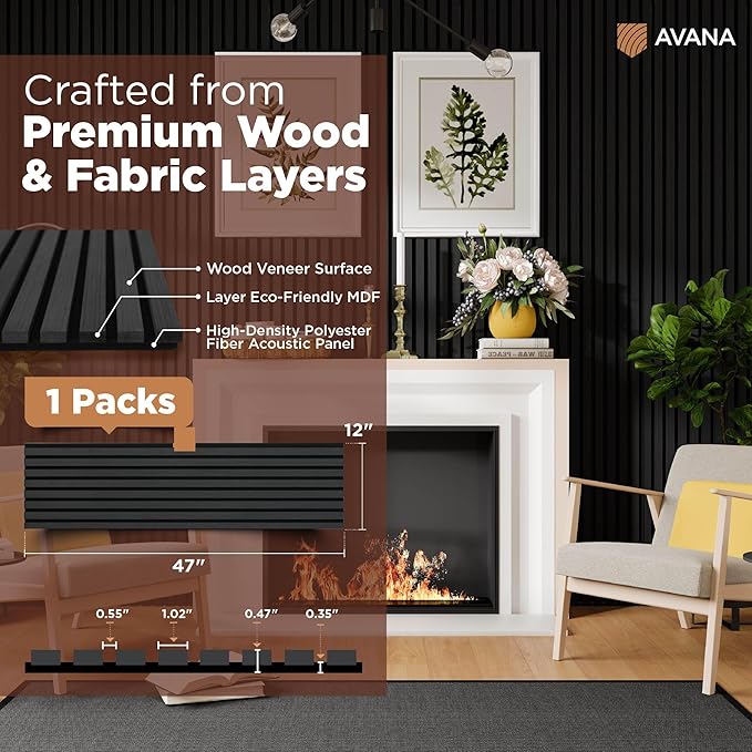 Avana Modern Acoustic Wood Wall Panels – 47.2 x 12.6 Inch Black Oak Acoustic - Image 4