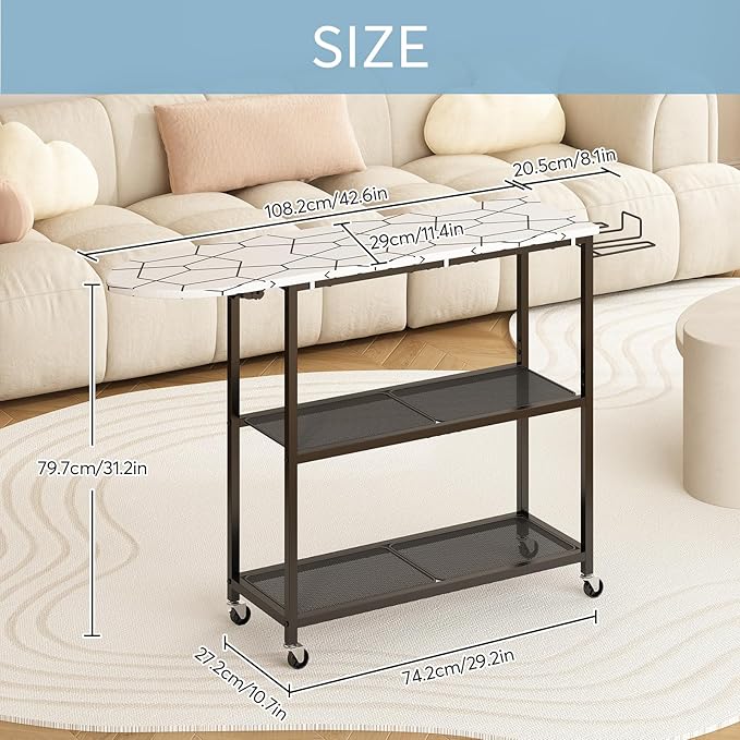 GILLAS Ironing Board with 2 Tier Storage Basket, Movable Ironing Board Full Size - Image 2