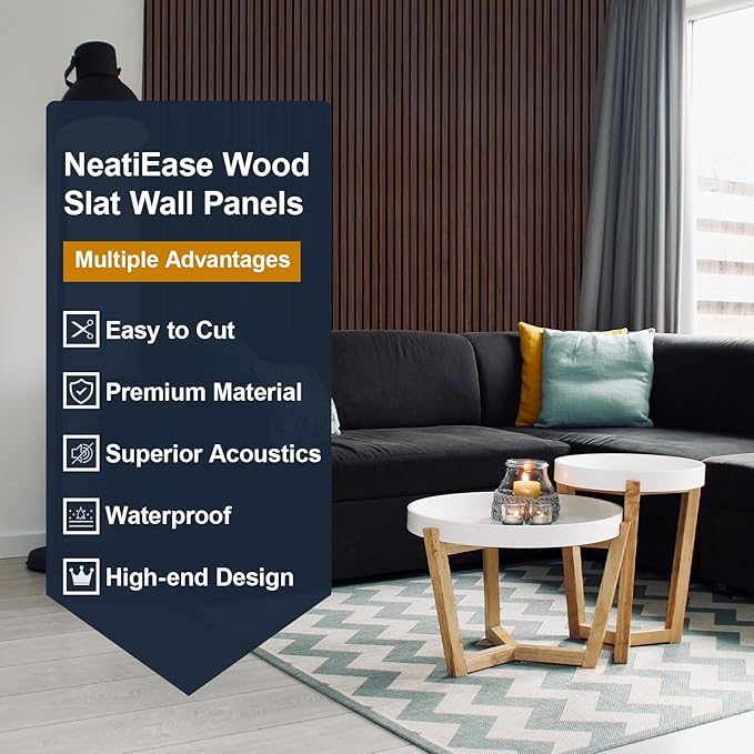 NeatiEase Wood Panels for Wall, 4-Piece 96" x 12.6" Soundproof Wood Slat Wall - Image 3