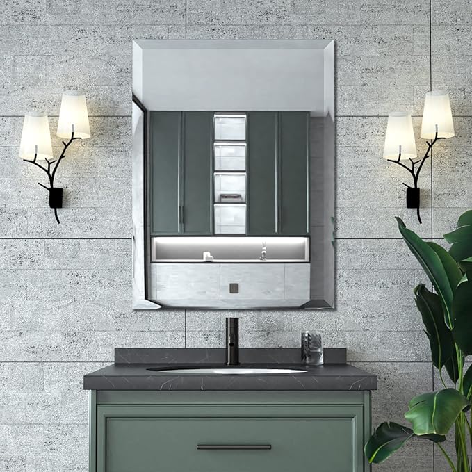 Mirrorons Beveled Mirror, Wall Mirror 24" x 32", Frameless Rectangle Bathroom by Mirrorons