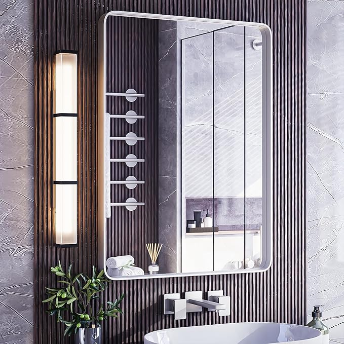 ISKM Modern 24"L x 36"W Silver Brushed Aluminum Alloy Mirror, Wall Mounted by ISKM-IStillKeepMovin