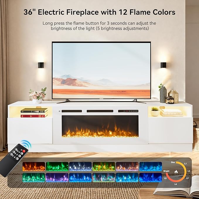 YISUFO 80” TV Stand with 36” Electric Fireplace, Large Modern Media - Image 3