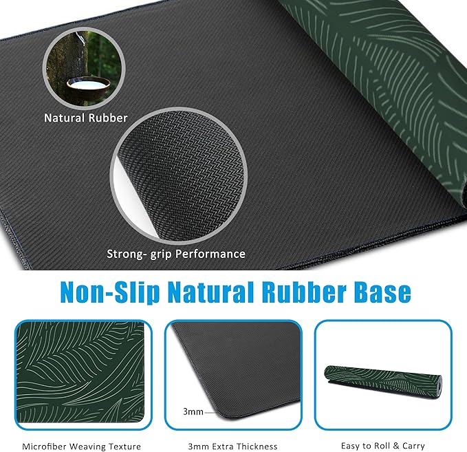 EOBKLAX Golden Tropical Leaf Large Gaming Mouse Pad, Waterproof Desk Mat - Image 5