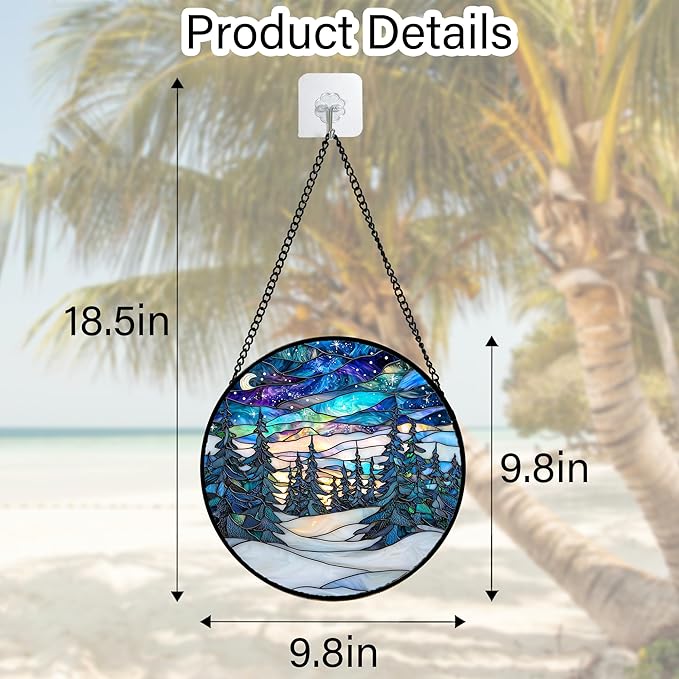 DASTOLL Stained Glass Window Hanging, Starry Sky Trees and Snow Sun Catchers - Image 5