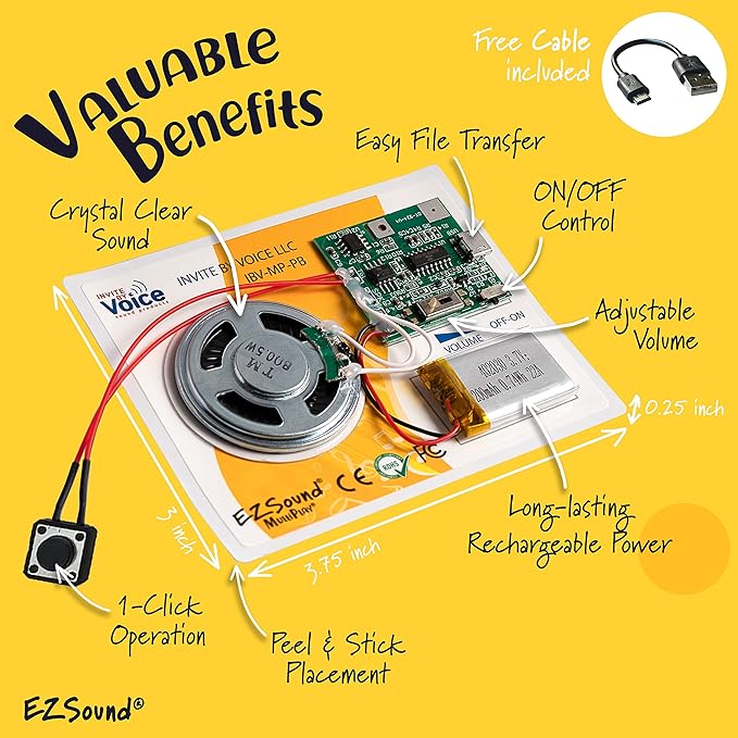 EZSound Multiplay Push Button Recordable Sound Chip | Plays Multiple Recordings - Image 3