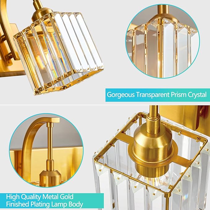 FDPBY Crystal Vanity Lights 3-Light Gold Bathroom Vanity Lights Modern Crystal - Image 5