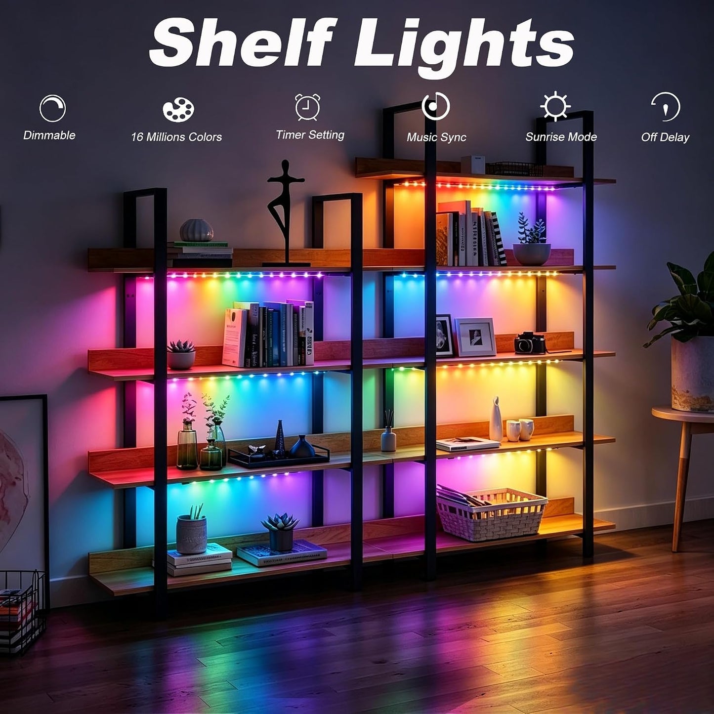 LED Strip Lights 6 Pre-Cut Led Light Strip with Remote & APP Dimmable,RGB Color Changing led Lights Strip for tv Backlight, Bookshelf Ligh, Bedroom, Display,Shelf,Cabinets(Multicolor, 6 Strip)