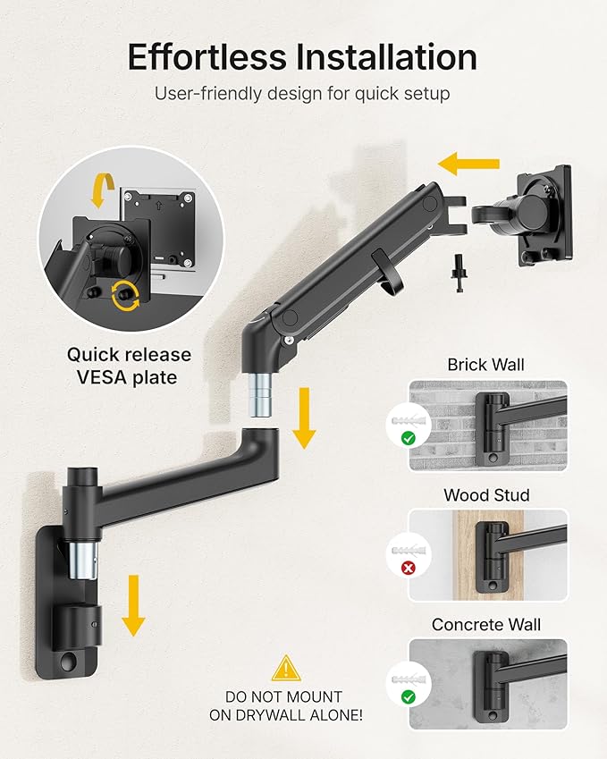 monTEK Monitor Wall Mount for 17-57“ up to 59.4 lbs Ultrawide Screens, Single - Image 5
