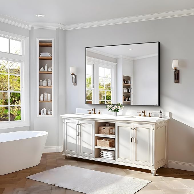 40x48inch Black Bathroom Mirror, Large Rectangular Wall Mirrors - Image 4