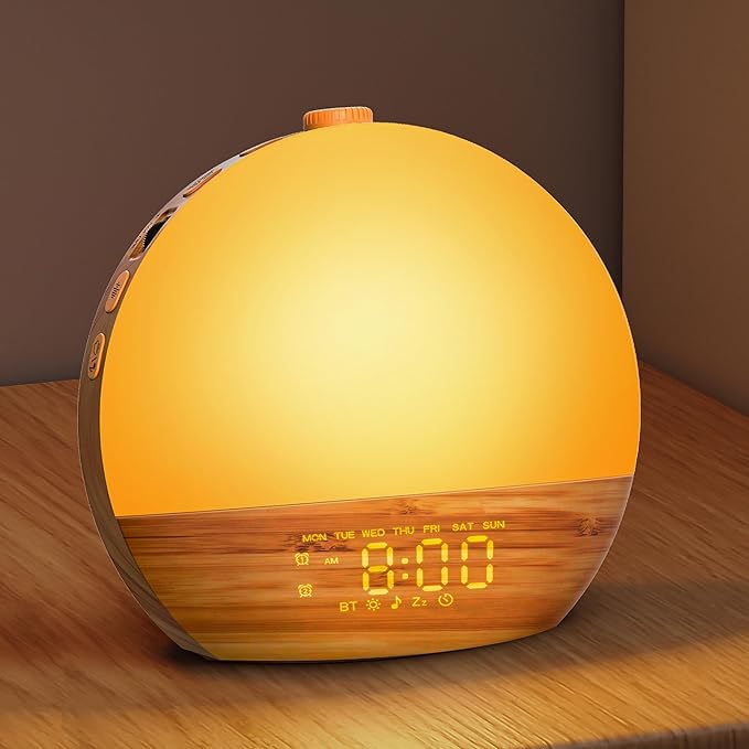 Geuuap Wood Grain White Noise Sound Machine Sunrise Alarm Clock by Geuuap