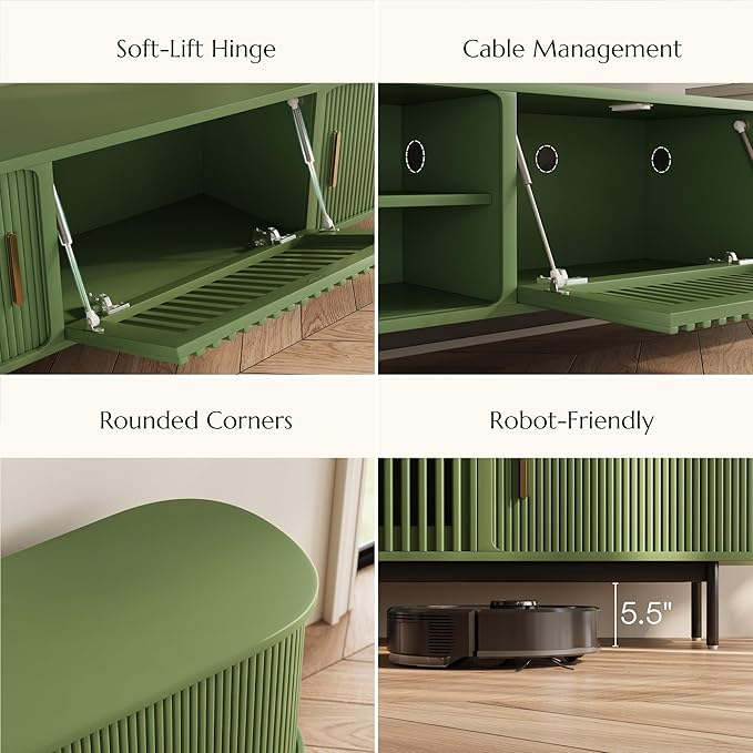 POVISON Fully-Assembled Modern Green TV Stand - Image 3
