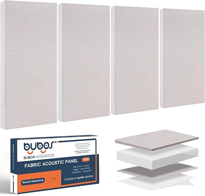 BUBOS 4 PCS Fabric Acoustic Panels, 23.6''x11.8''x2'' Sound Proof Panels by BUBOS