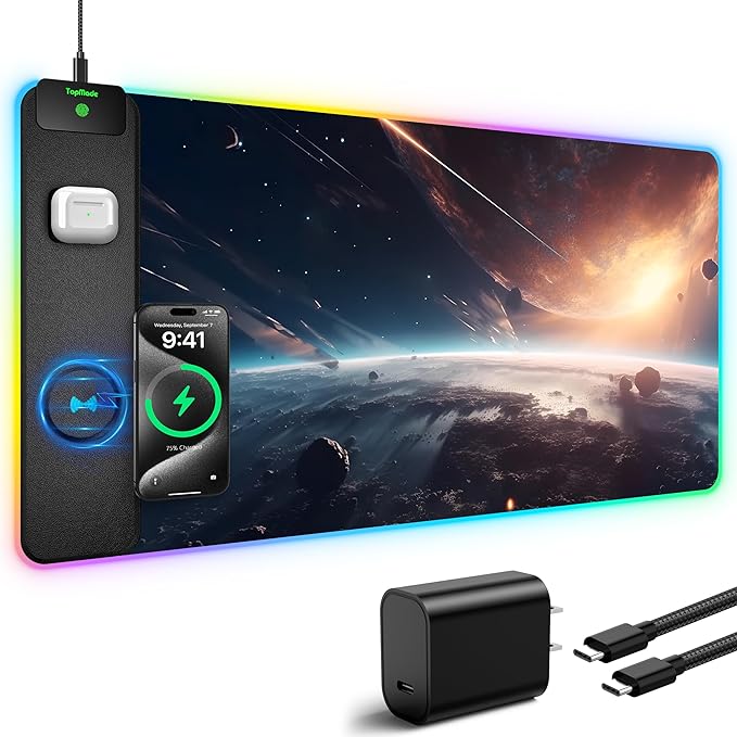 TopMade Wireless Charging Mouse Pad, RGB Gaming Mousepad Home Office Desk Pad - Image 2