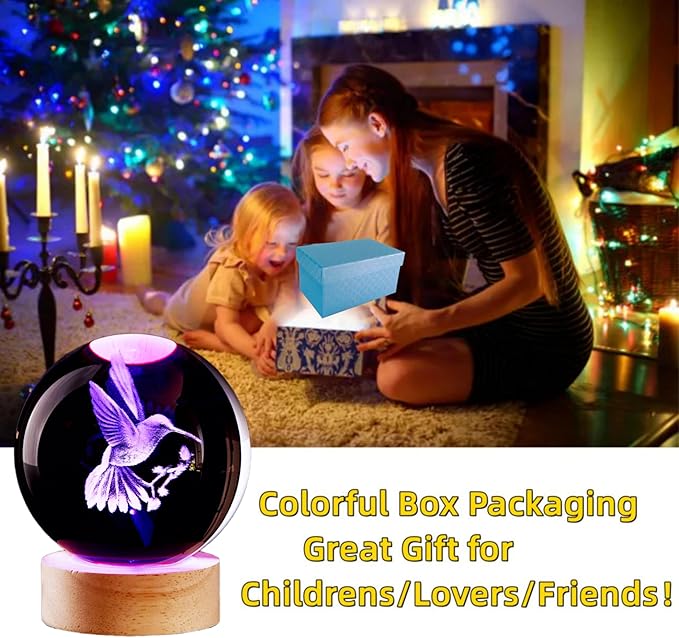 Conalisk 3D Hummingbird Crystal Ball Lamp, Lifelike 3D LED Bird Night Light - Image 5