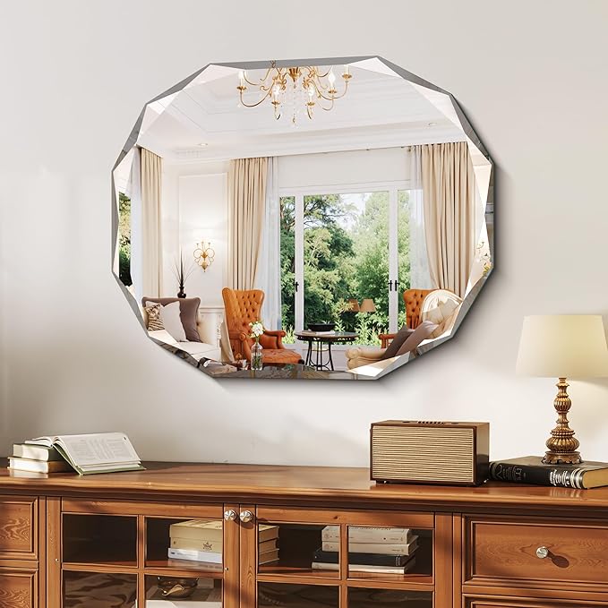 GLASHOM Frameless Bathroom Mirror, 30x36 inch Vanity Mirror Beveled Edge Wall - Image 8