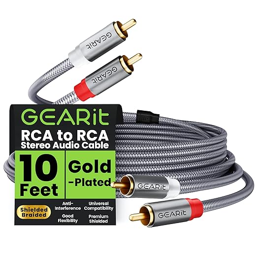 GEARit RCA Cable 2RCA Male to 2RCA Male Stereo Audio Cables Shielded Braided by GEARit