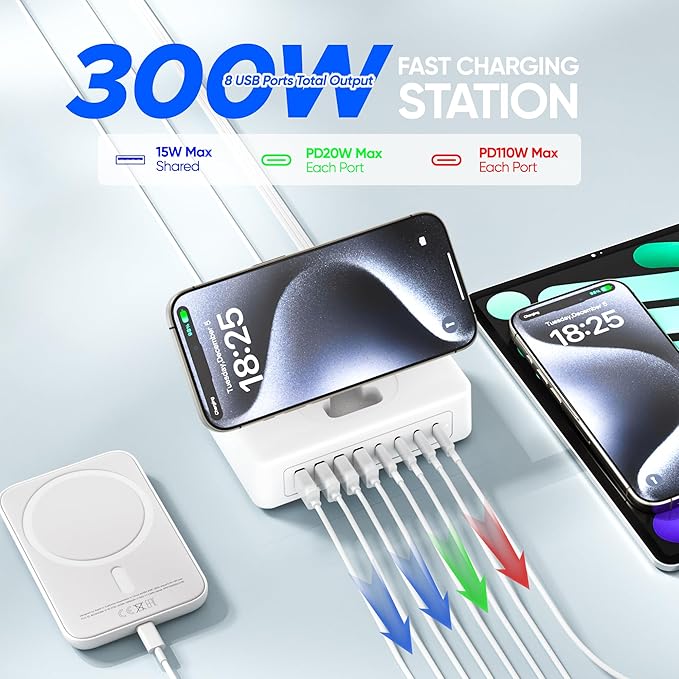 11-in-1 Charging Station USB-C Power Strip, 300W USB C Charger Block, 2AC - Image 3