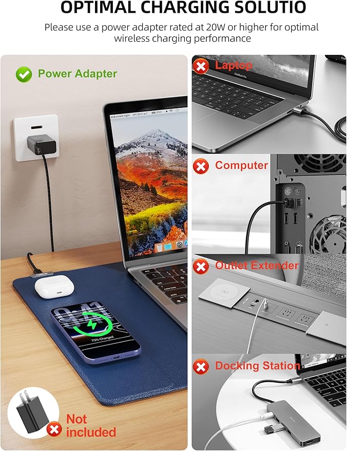 TopMade Mouse Pad with 15W Wireless Charging, XXL Large Leather Desk Mat - Image 3