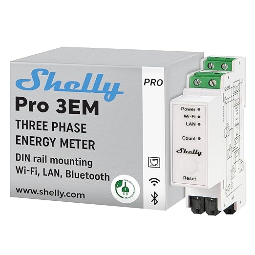 Shelly Pro 3EM | Wi-Fi & LAN, 3-Phase Smart Energy Meter | 2-Way Consumption | by Shelly