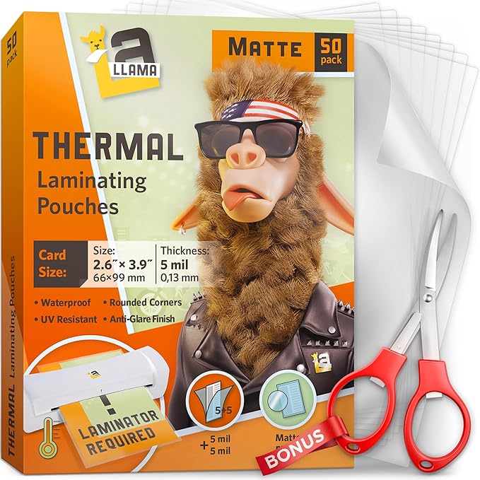 Thermal Laminating Pouches, Matte Finish, 2.6 x 3.9 Inches, 5 Mil Thick by LaLlama