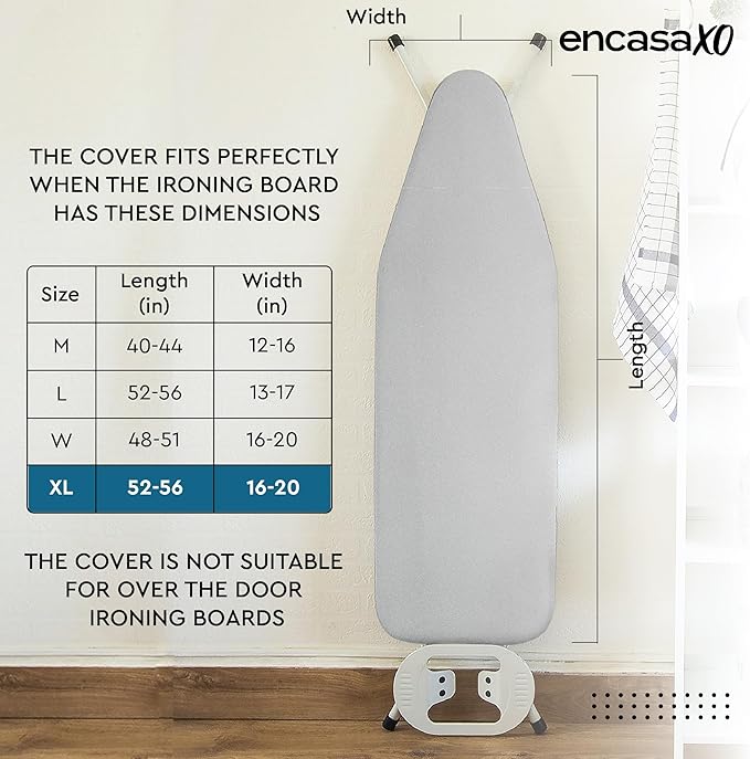 Encasa XO Ironing Board Cover and Pad 54"x18" - 4mm Felt & 2mm Foam Metallized - Image 2