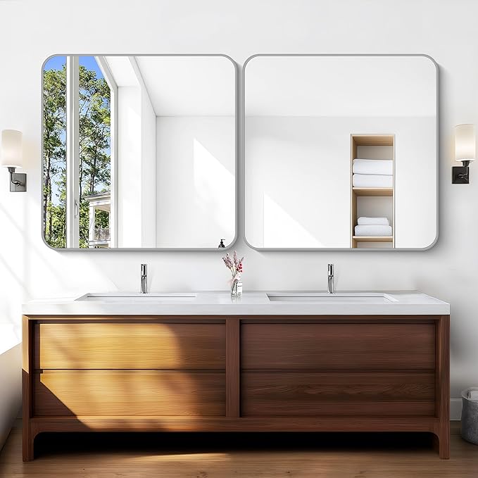 Silver Bathroom Mirror, 42 x 42 Inch Silver Square Mirror, Metal Framed - Image 5