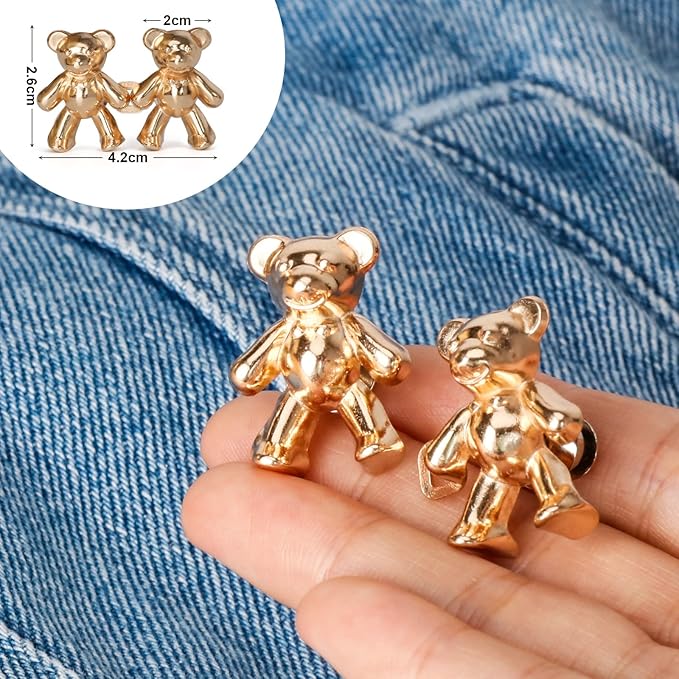 TOOVREN Cute Bear Button Pins for Jeans, No Sew and No Tools Instant Pant Waist - Image 4