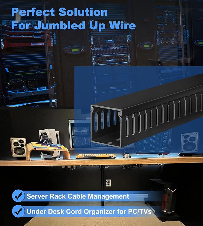 ZhiYo 2 x 2in Professional Server Rack Cable Management Raceway, 99in Cable - Image 5