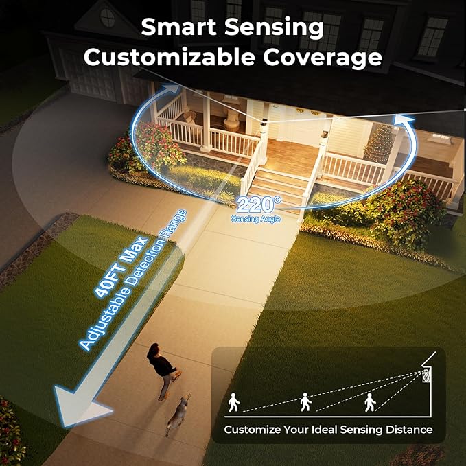 VIANIS Large Adjustable Sensitivity Motion Sensor Exterior Porch Lights - Image 3