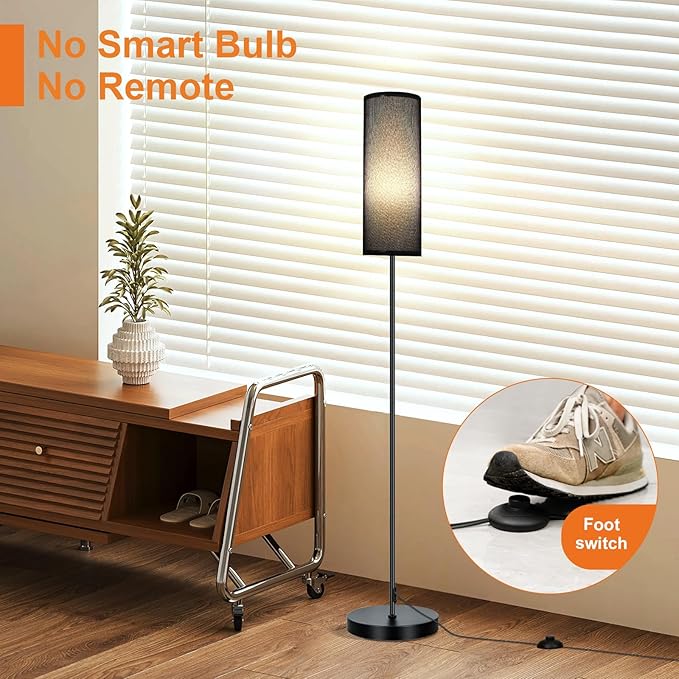 FRIDEKO HOME Floor Lamp with Black Shade, Simple Design with Foot Pedal Switch - Image 4