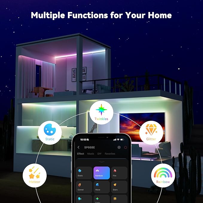 MIWISE COB LED Strip Light, RGB Smart IC COB LED Strip Lights Music Sync - Image 6