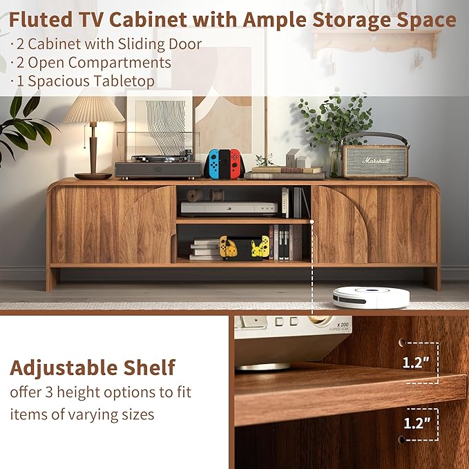 BERRYMERRY 63'' TV Stand for Up to 75" TVs, MCM TV Console Table - Image 6
