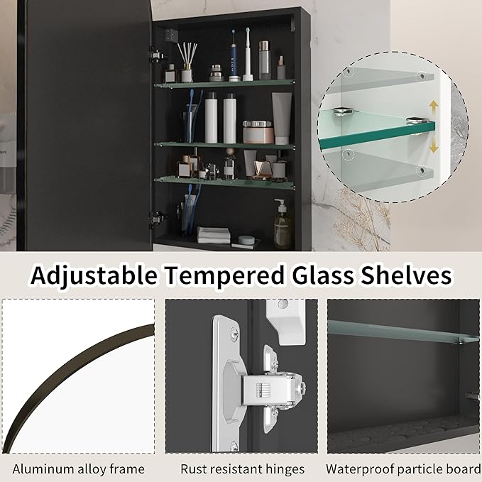 Arched Medicine Cabinet with Mirror, Vanity Mirror with Storage, Wall Mounted - Image 3