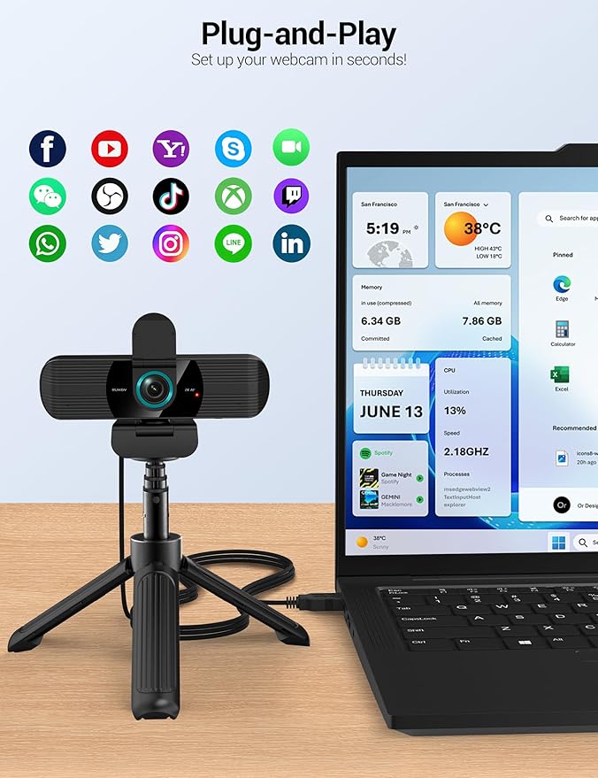 RUWBY QHD 2K Webcam with Built-in Dual Mics, Wide-Angle Lens, Privacy Cover - Image 3