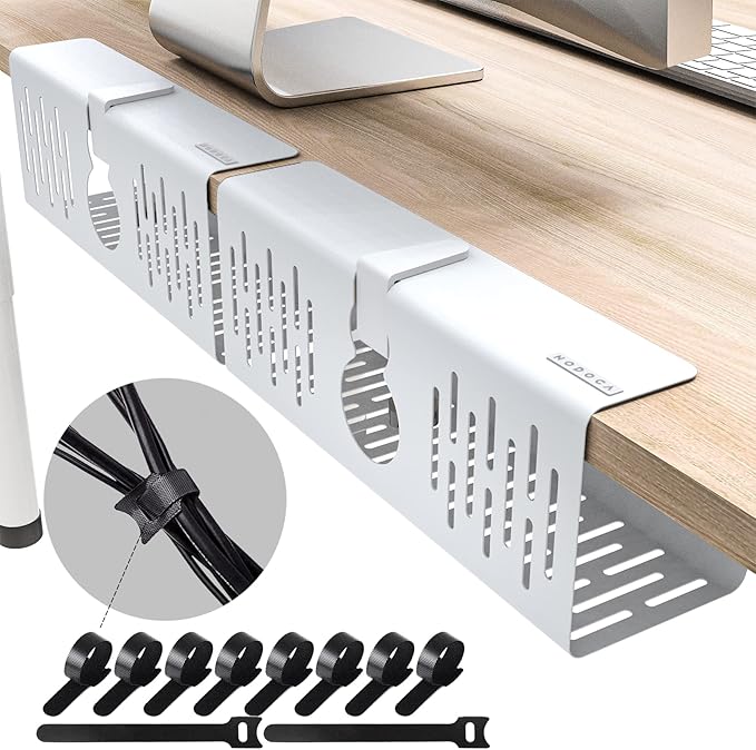 NODOCA No Drill Under Desk Cable Management Tray, Punch-Free Clamp on, Metal by NODOCA