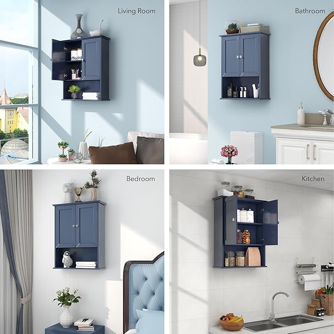Bathroom Wall Cabinet Navy Blue Over Toilet Storage Cabinets 24x30 in Above - Image 8