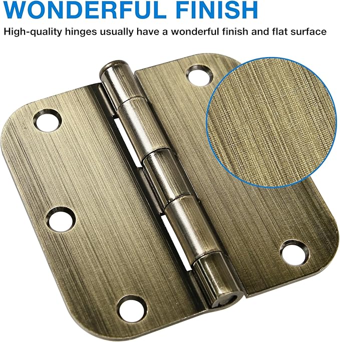 18 Pack Door Hinges Antique Brass 3.5 Inch Interior 3 1/2" Round 5/8" Radius - Image 2