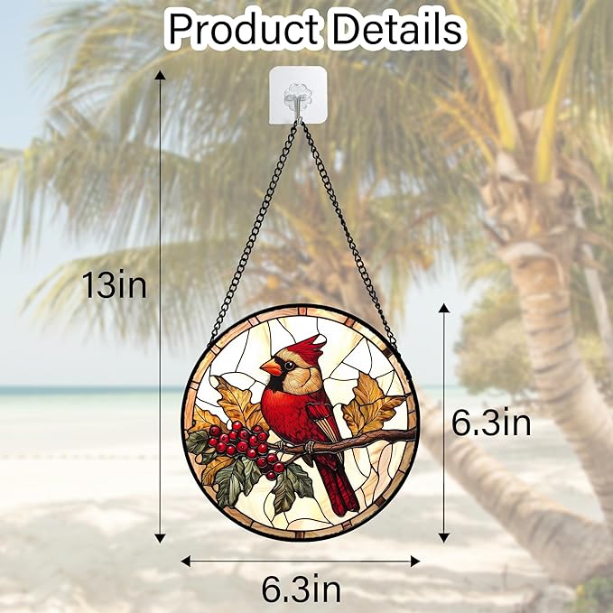 DASTOLL Stained Glass Window Hanging, Birds on a Branch Cardinal Sun Catchers - Image 5