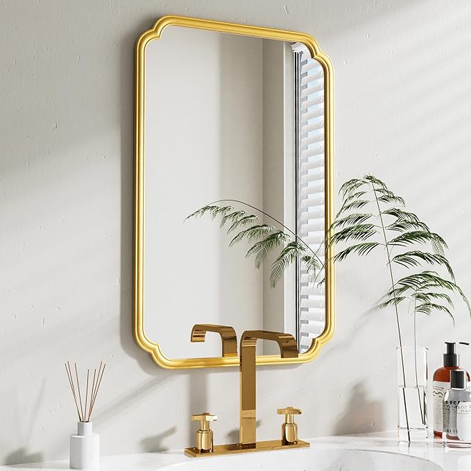 22x34 Inch Gold Bathroom Mirror, Metal Framed Wall Mirror by FerytangeHome