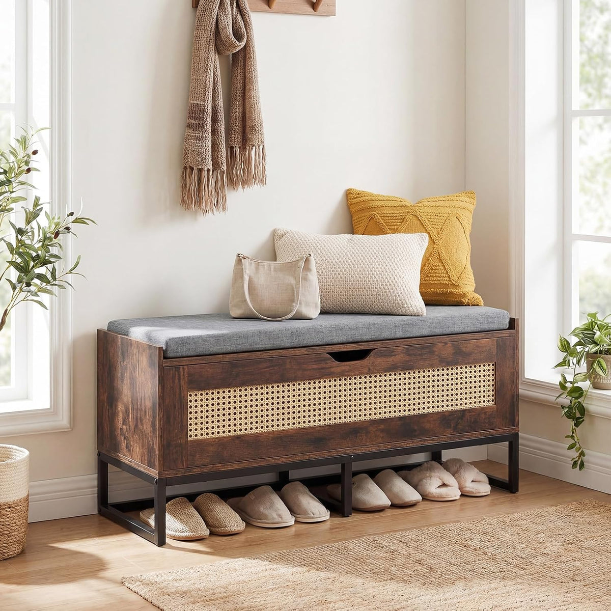 giantex rattan shoe bench, flip-top entryway bench with, main product view