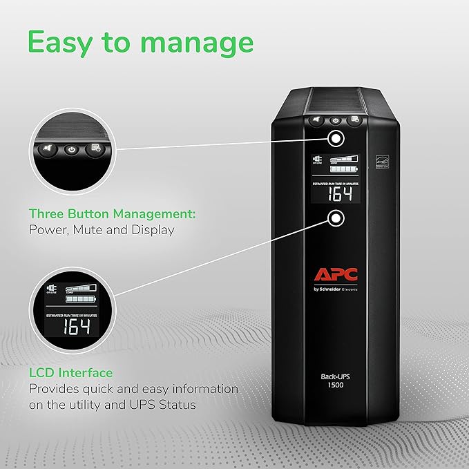 APC Back-UPS Pro 1500VA UPS Battery Backup & Surge Protector, BX1500M Backup - Image 2