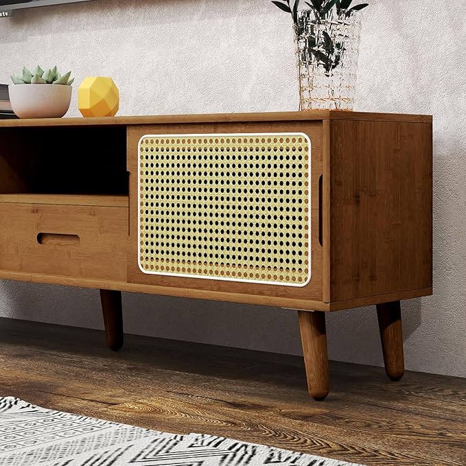 HollyHOME Bamboo TV Stand with Storage - Image 6