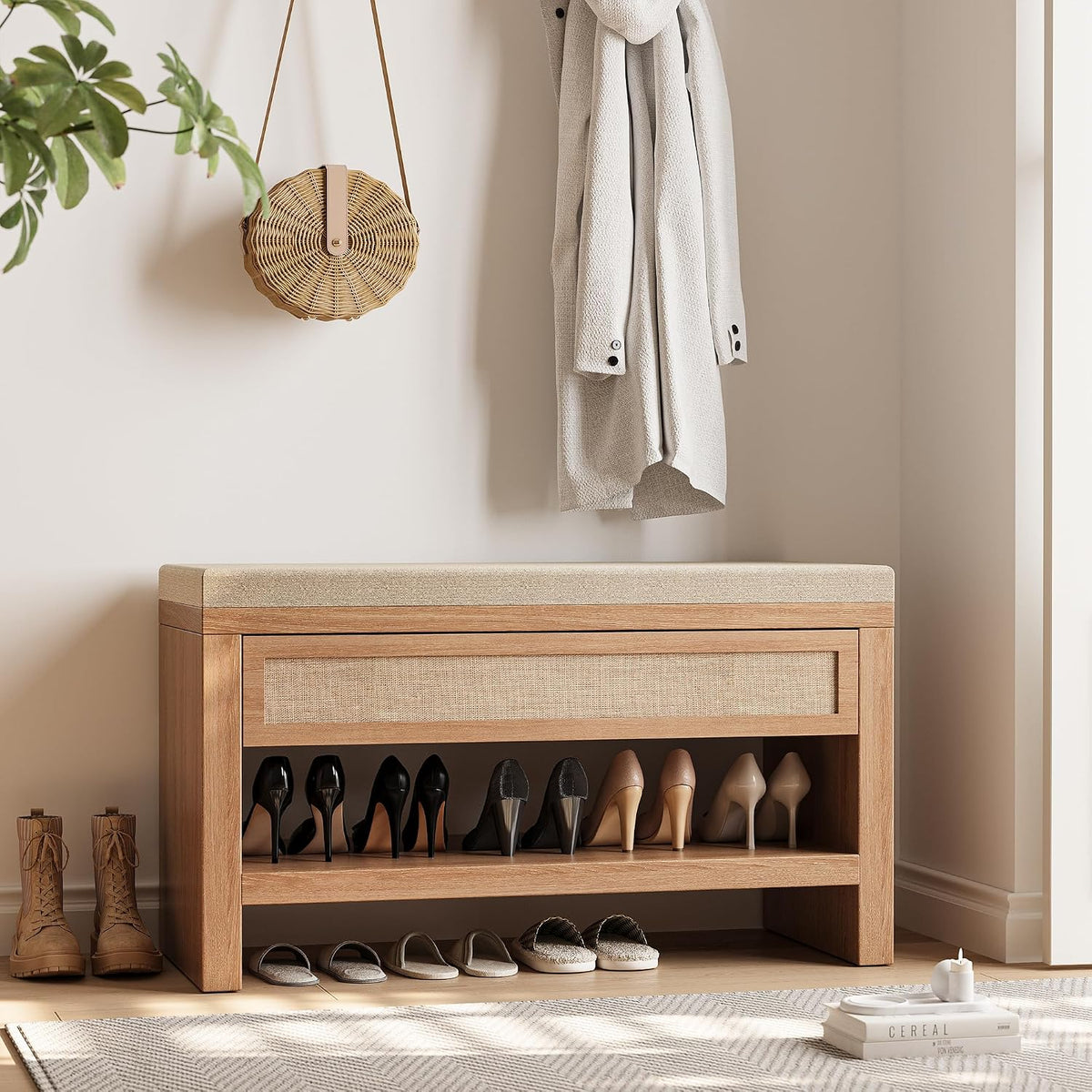 32” shoe bench with storage drawer, farmhouse entryway, main product view