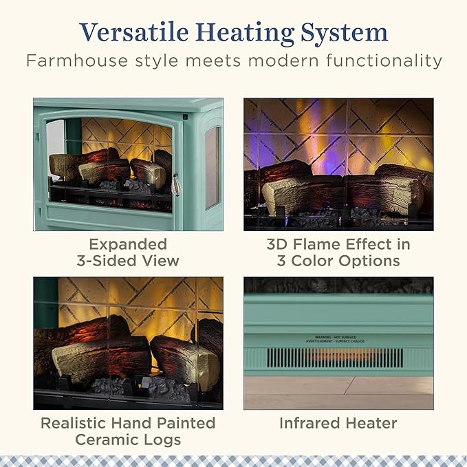 Country Living Infrared Freestanding Electric Fireplace Stove Heater in Mineral - Image 6