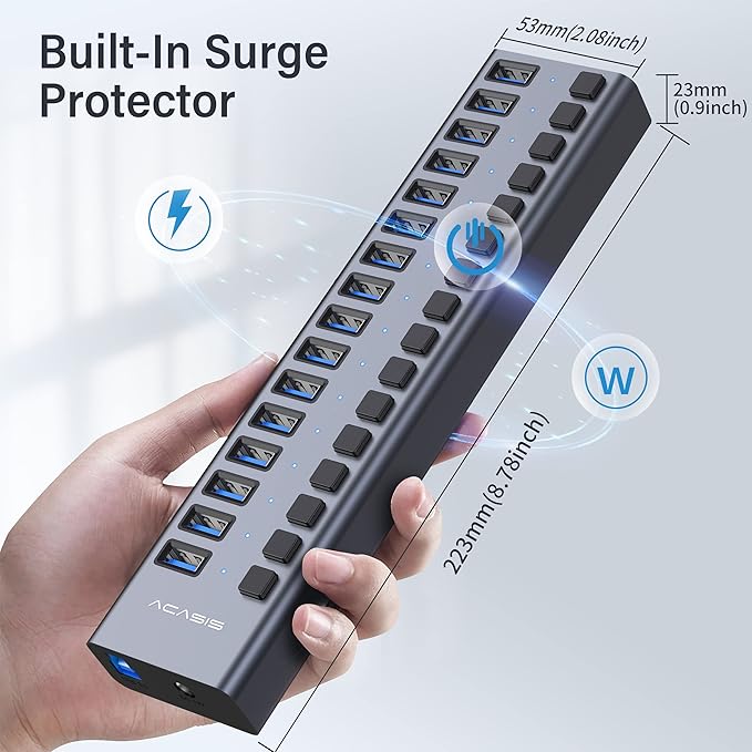 Powered USB 3.0 Hub, ACASIS 16 Ports USB 3.0 Hub - Image 7